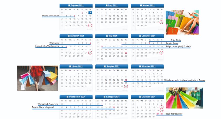 Kiedy będziemy świętować, a kiedy robić zakupy w 2021 roku? 