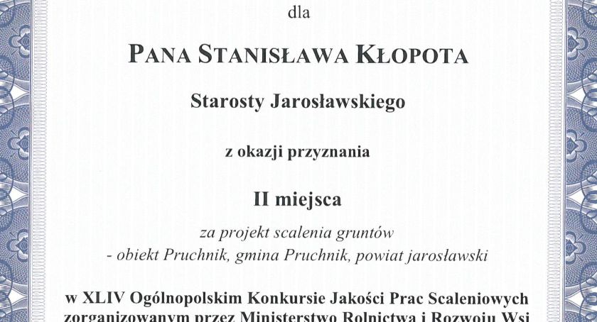 Powiat jarosławski doceniony za scalenia 