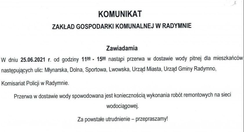 W piątek przerwa w dostawie wody w części Radymna 