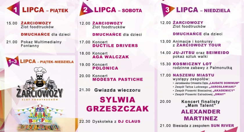 Trwają Dni Jarosławia oraz IV Zlot Foodtrucków. W niedzielę wystąpi Alexander Martinez - finalista 