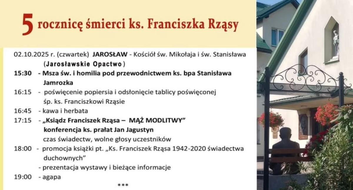Wydarzenia Jarosław, Przeworsk i okolice, Piąta rocznica śmierci Franciszka Rząsy odsłonięcie tablicy konferencja agapa Jarosławskim Opactwie - zdjęcie, fotografia