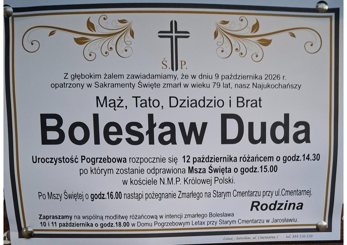 Nekrolog: śp. Bolesław Duda, zm. 9 października 2026 r.