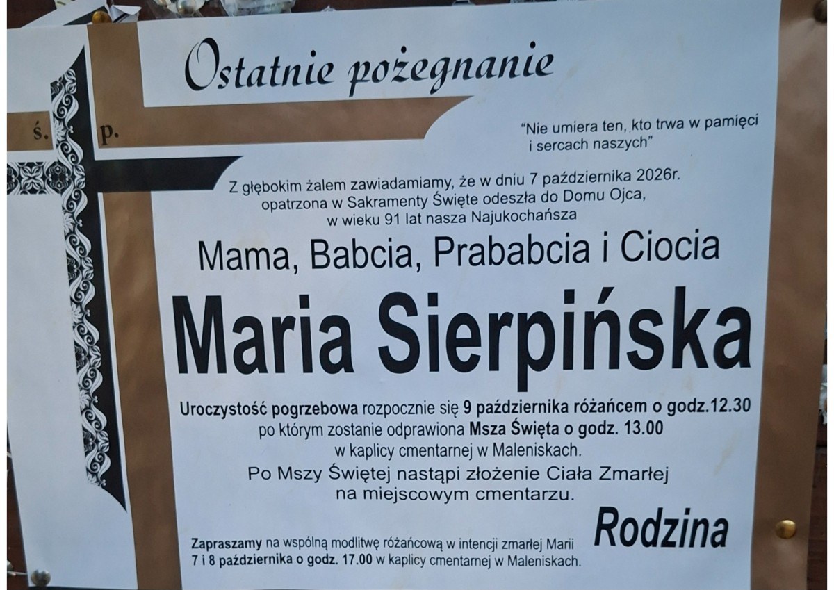 Nekrolog: śp. Maria Sierpińska, zm. 7 października 2026 r.