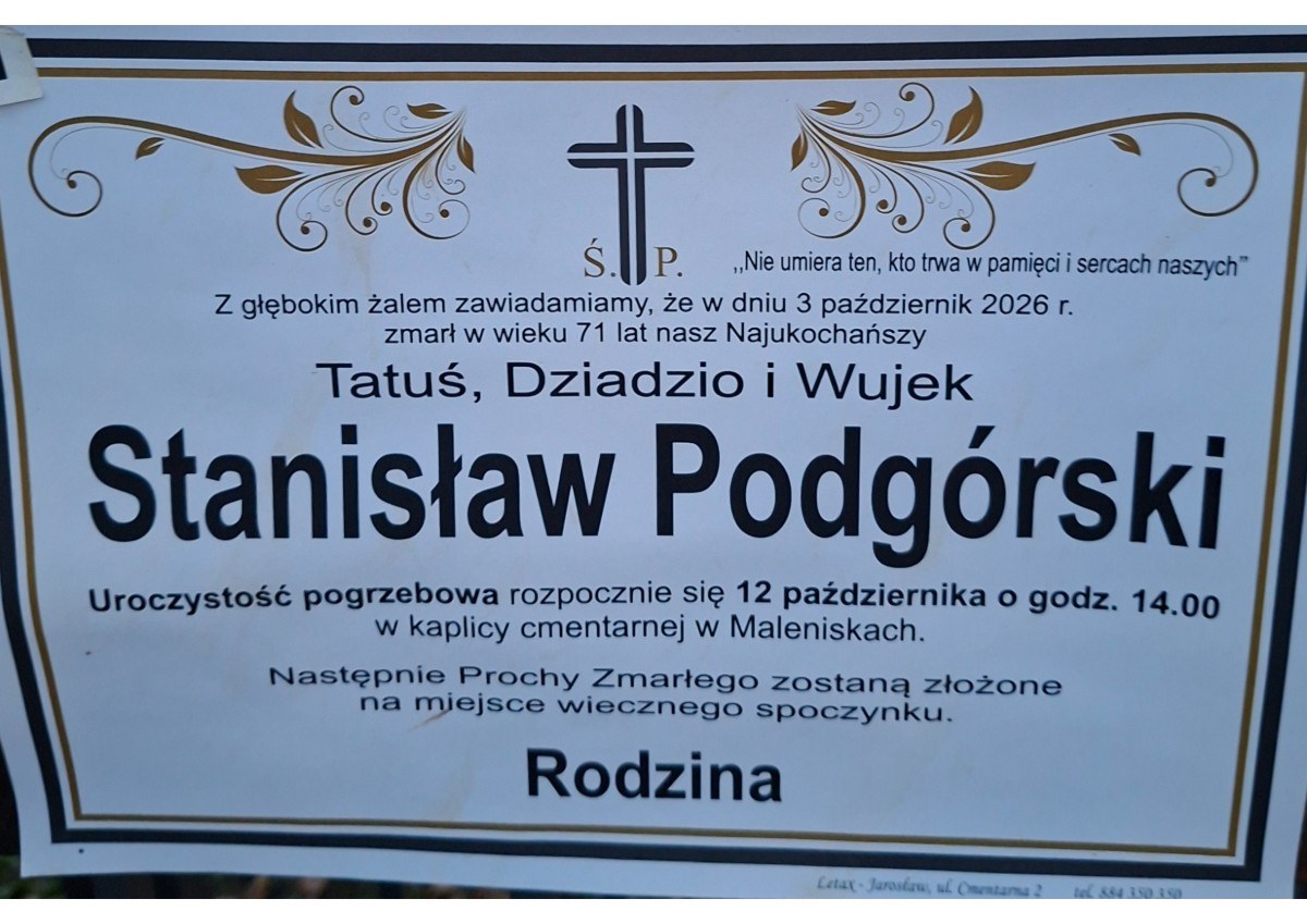 Nekrolog: śp. Stanisław Podgórski, zm. 3 października 2026 r.