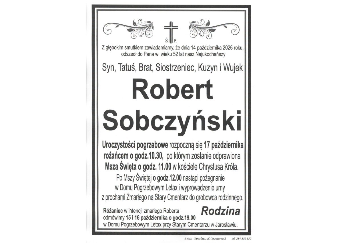 Nekrolog: śp. Robert Sobczyński, zm. 14 października 2026 r.