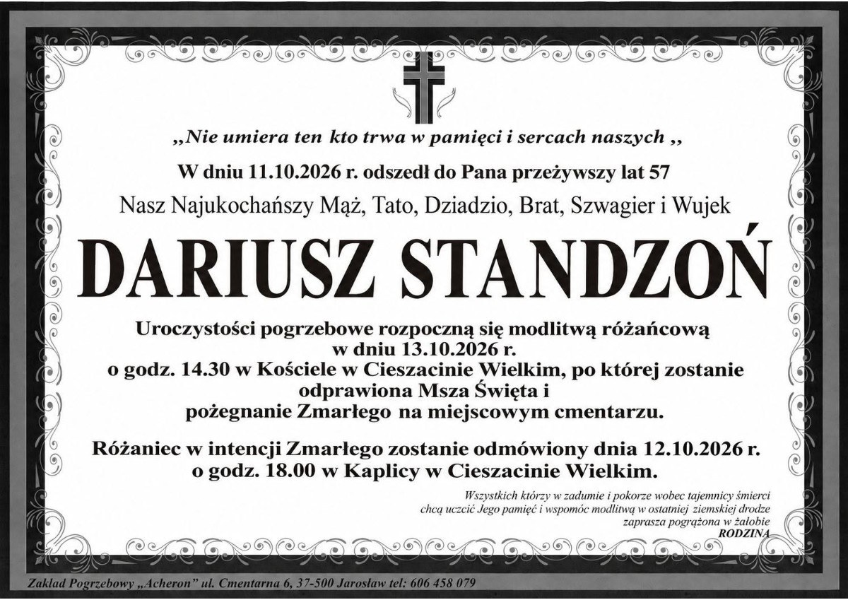 Nekrolog: śp. Dariusz Standzoń, zm. 11 października 2026 r.