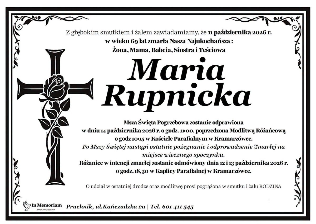 Nekrolog: śp. Maria Rupnicka, zm. 11 października 2026 r.