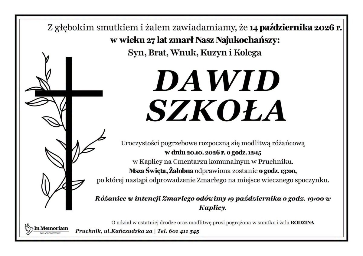 Nekrolog: śp. Dawid Szkoła, zm. 14 października 2026 r.