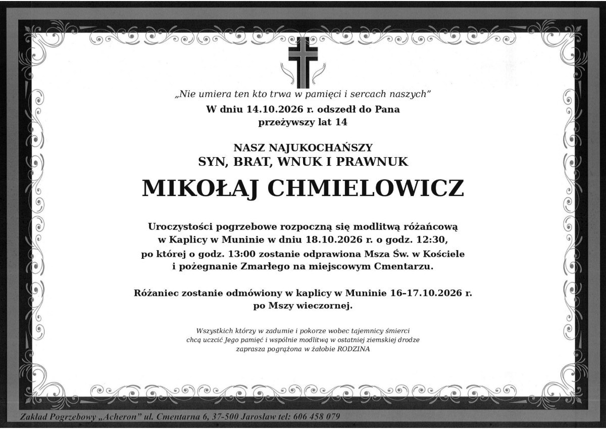 Nekrolog: śp. Mikołaj Chmielowicz, zm. 14 października 2026 r.