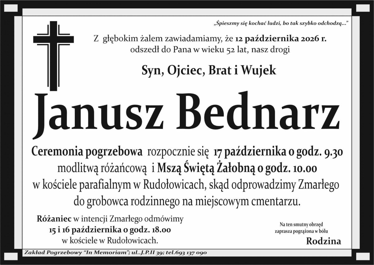 Nekrolog: śp. Janusz Bednarz, zm. 12 października 2026 r.
