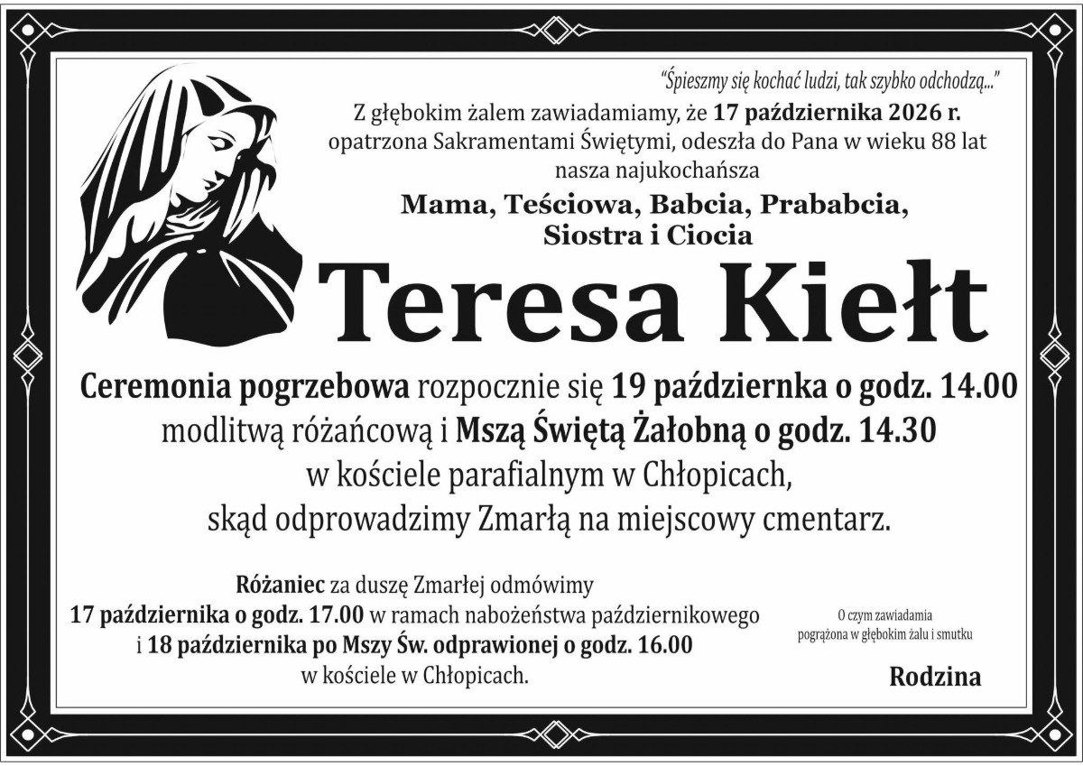 Nekrolog: śp. Teresa Kiełt, zm. 17 października 2026 r.