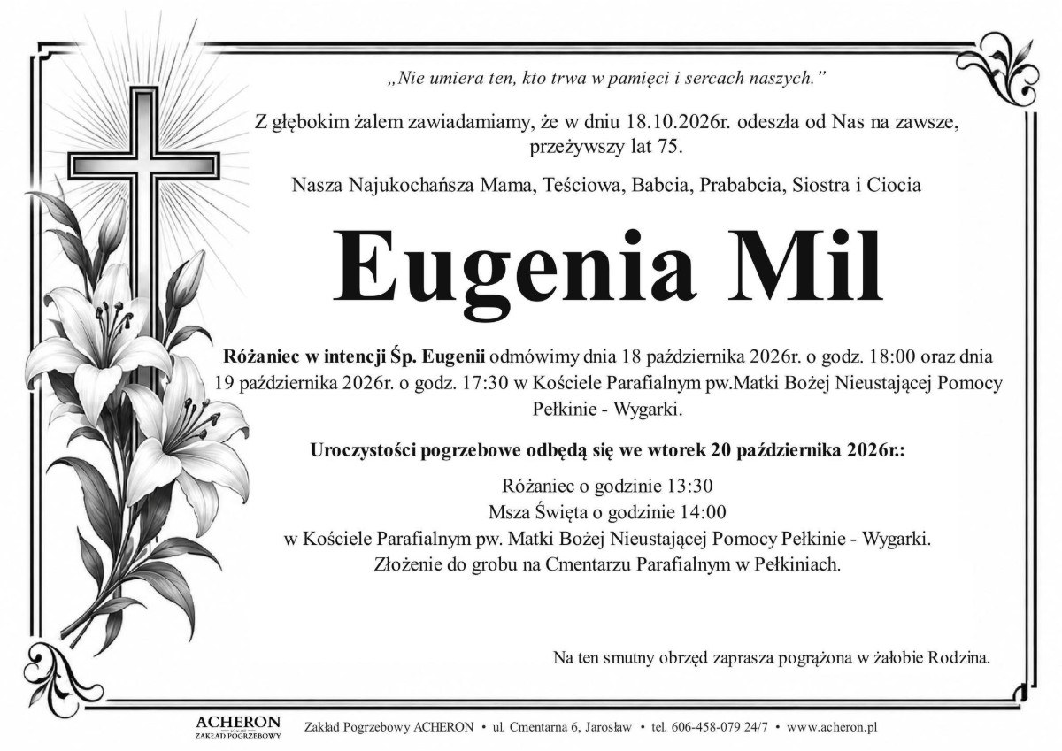 Nekrolog: śp. Eugenia Mil, zm. 18 października 2026 r.