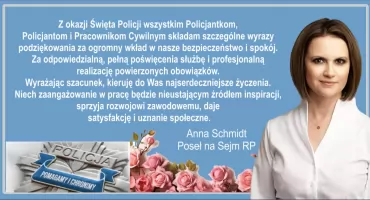 Życzenia z okazji Święta Policji od Poseł na Sejm RP Anny Schmidt